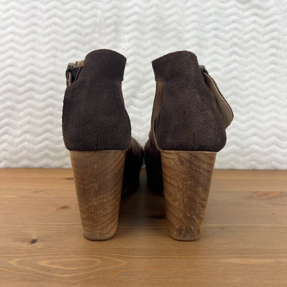 Free People Amber Orchard Heel Platform Clog Two Tone Brown Leather Sz 8.5 EU39 - Picture 7 of 12
